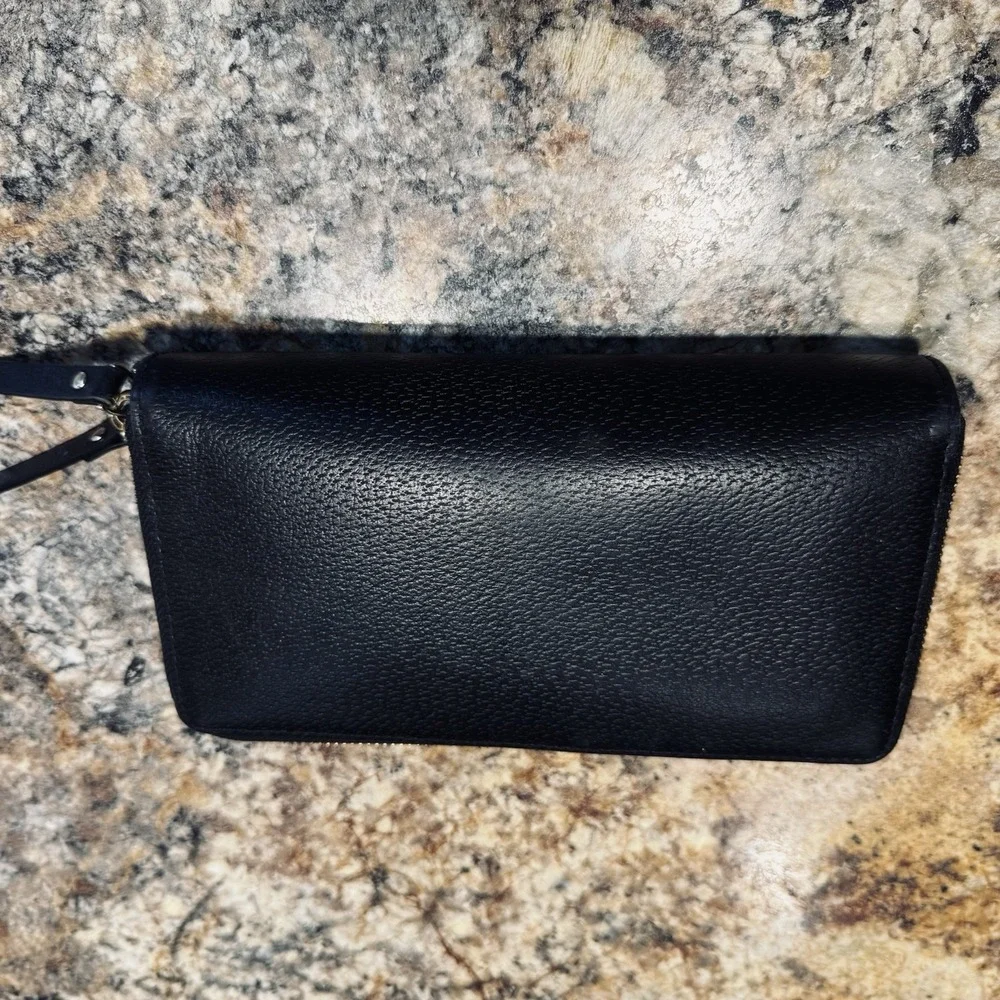 Kate Spade New York Black Leather Zip Around Continental Wallet